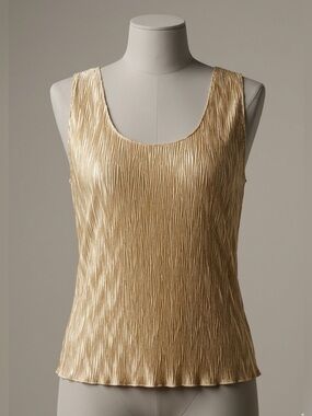 Vintage LAIL Liquid Gold Pleated Sleeveless Party Top Large Y2K